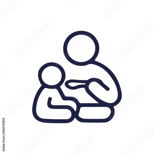 Parent Feeding a Child with a Spoon Minimalist Line Icon Graphic