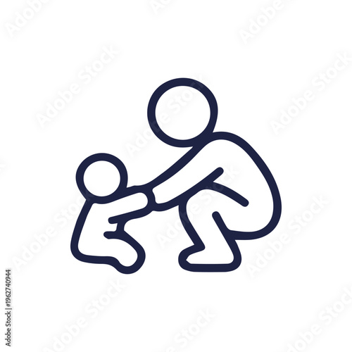 Parent And Child Minimalist Line Icon For Family And Care Concepts