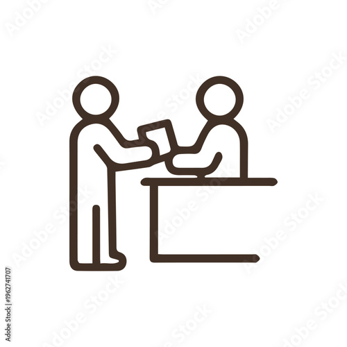 Person Submitting Documents At A Reception Desk Minimalist Icon