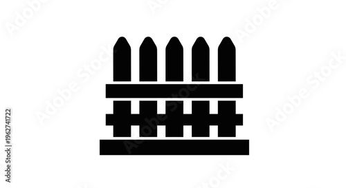 Simple black silhouette of a picket fence on a white background
