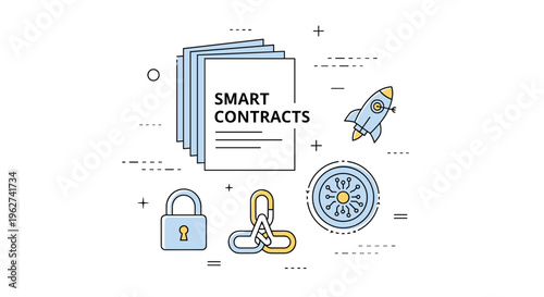 Smart contracts digital technology symbols security blockchain rocket