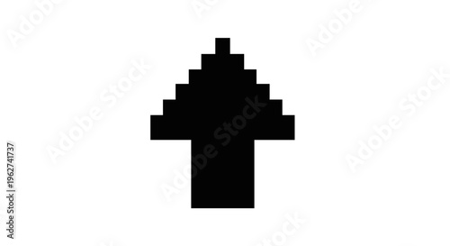 Pixelated black arrow pointing upwards on a white background