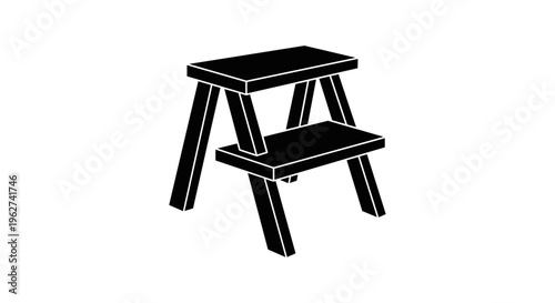 Simple black two step wooden stool for reaching high places