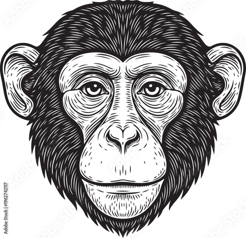 Monkey Head Silhouette Primate Animal Face Vector Illustration