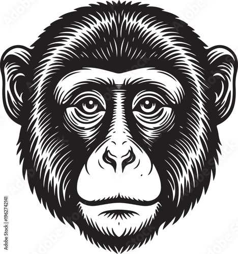 Monkey Head Silhouette Primate Animal Face Vector Illustration