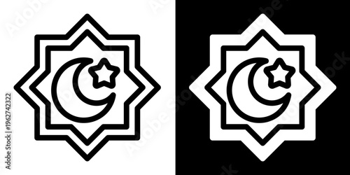 Islamic Geometric Star with Crescent Moon and Star Ornament for Ramadan and Eid Al Adha Decoration Vector