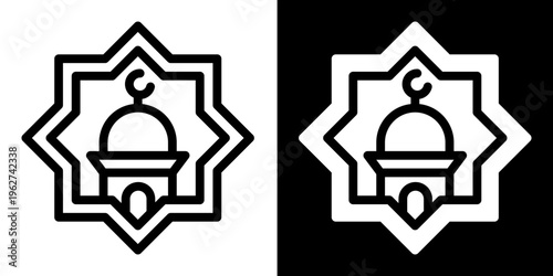 Islamic Mosque Dome inside Geometric Star Ornament for Eid Al Adha and Ramadan Decoration Vector