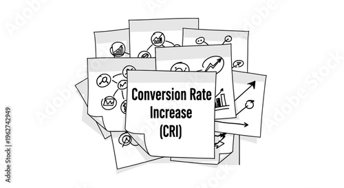 Conversion Rate Increase (CRI) business concept with sticky notes and sketches.