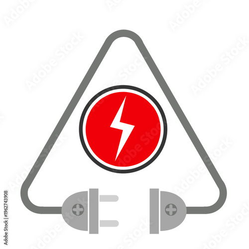 Disconnected electrical power concept with red warning sign and separated plugs showing energy outage or electrical danger