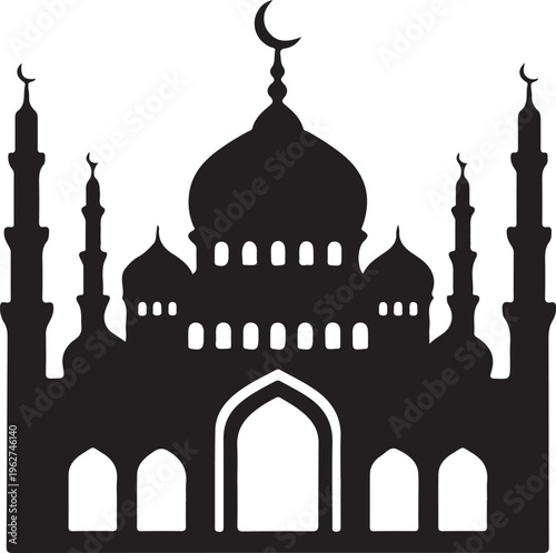 Mosque Icon Silhouette Islamic Architecture Religious Vector Illustration