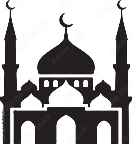 Mosque Icon Silhouette Islamic Architecture Religious Vector Illustration
