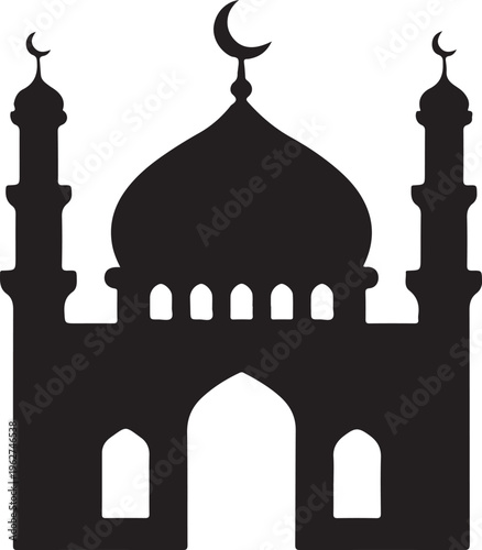 Mosque Icon Silhouette Islamic Architecture Religious Vector Illustration
