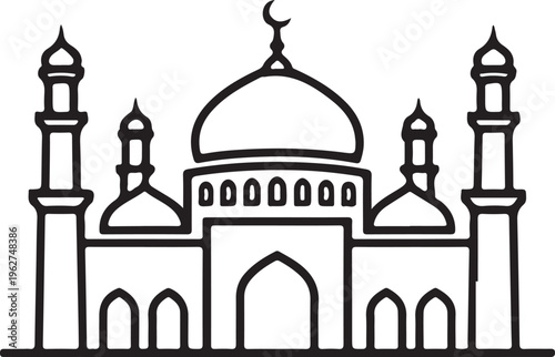 Mosque Outline Silhouette Islamic Architecture Line Art Vector Illustration