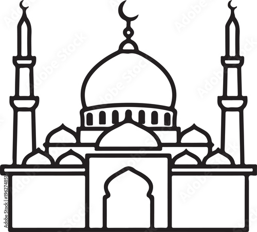 Mosque Outline Silhouette Islamic Architecture Line Art Vector Illustration