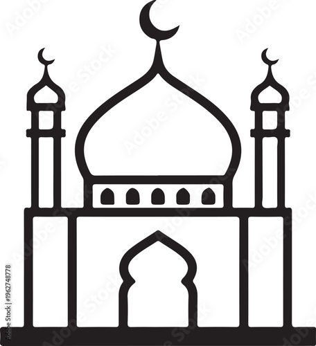 Mosque Outline Silhouette Islamic Architecture Line Art Vector Illustration