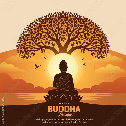 Happy Vesak Day, Buddha Purnima wishes greetings with buddha illustration. Can be used for poster, banner, logo, background, greetings, print design. abstract vector illustration design.