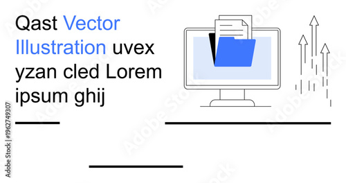 File management, digital storage, data organization, workflow management, cloud computing, productivity tools. Computer display with a blue folder and documents. File management and digital storage