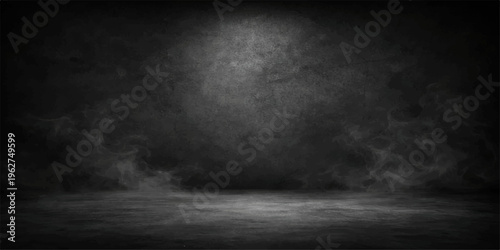 A dark grunge concrete wall background featuring a vintage textured stone surface and an alpha channel for blank interior design backdrops