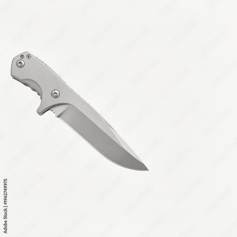 Obraz premium Folding Knife with Metal Blade and Handle Isolated on White Background