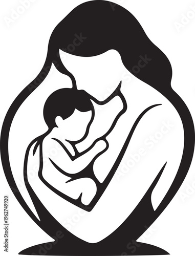 Mother and Child Silhouette Loving Family Bond Vector Illustration