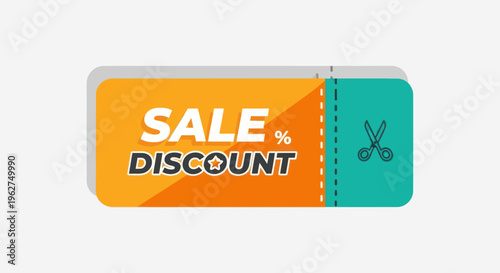 Sale Discount Coupon with Scissors Icon.