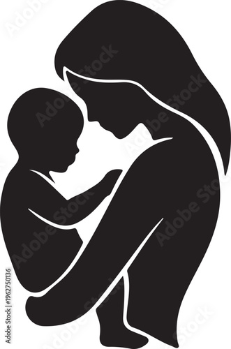 Mother and Child Silhouette Loving Family Bond Vector Illustration