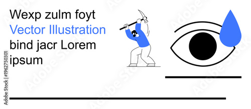 Freedom, liberation, emotion, oppression, human strength conceptual art. Person breaking chains and eye with tear. Freedom and liberation concept. Line metaphor. Simple line icons