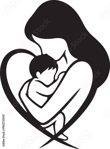 Mother and Child Silhouette Loving Family Bond Vector Illustration