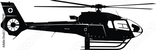 helicopter silhouette modern aircraft flying transport aviation isolated vector illustration detailed side view air rescue military civilian design