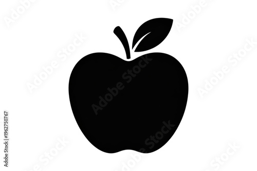 An apple depicted with a simple and elegant black silhouette against a plain backdrop showcasing its iconic shape and design elements isolated on transparent background