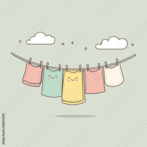Cute kawaii clothes drying on a clothesline
