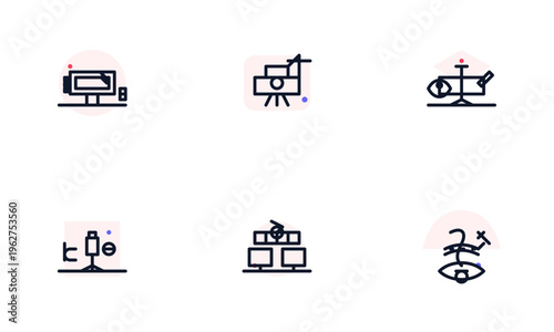 Set of minimalist icons representing various ophthalmology and eye examination procedures