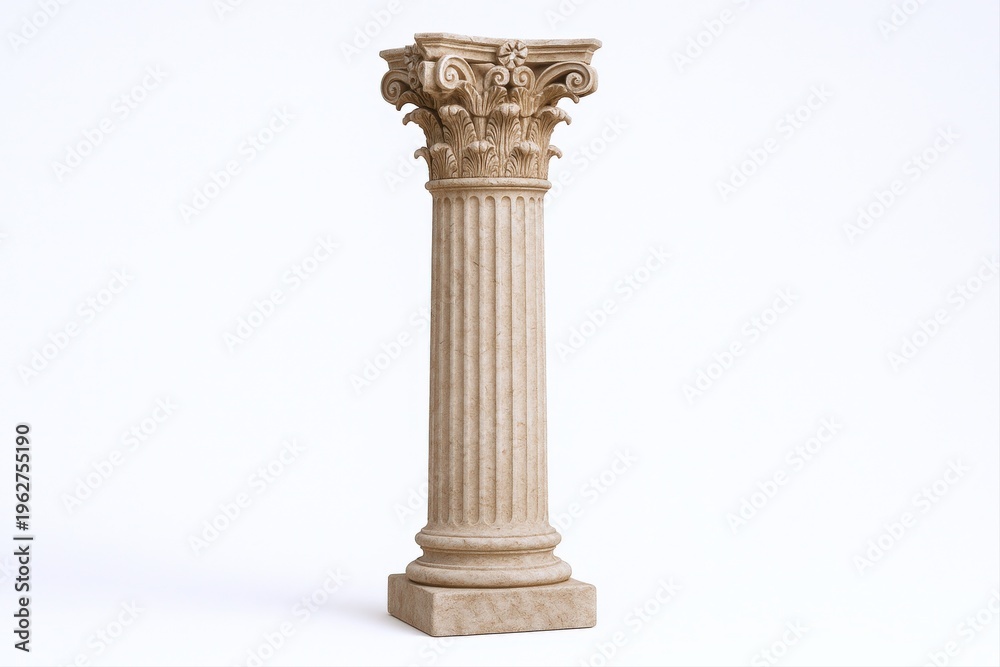 Fototapeta premium Architectural Column Isolated on White Background, Representing History, Strength and Classical Design Elements