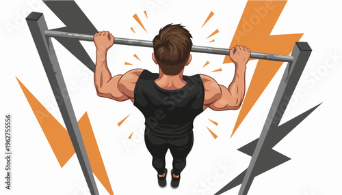 Man performing pull-ups with intense energy and focus.