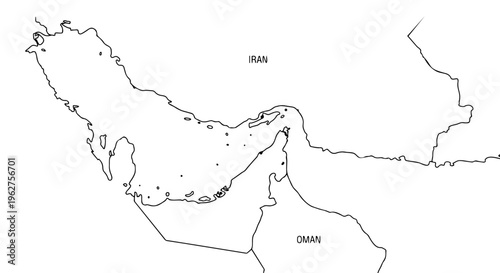 Strait of Hormuz Detailed Outline Map with Country Labels Iran and Oman, Middle East Maritime Route Vector Illustration