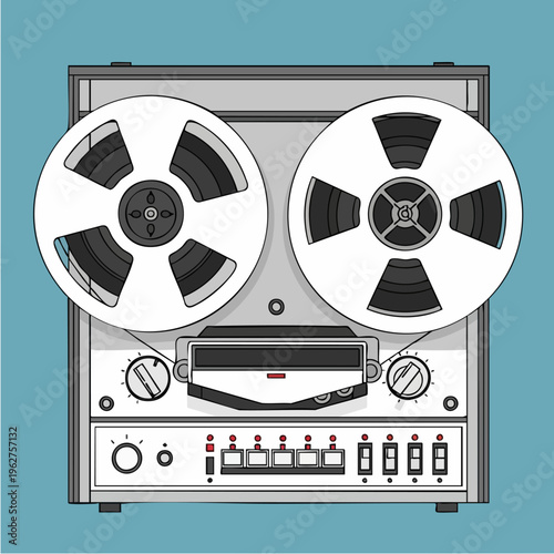Vintage Reel To Reel Tape Recorder With Two Large Reels.
