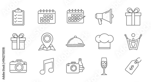 Collection of various line icons.