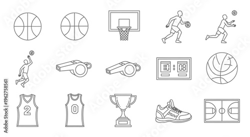 Basketball Sports Equipment Icons Set.
