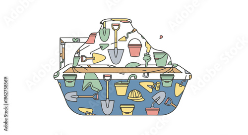 Colorful garden tools in bucket.