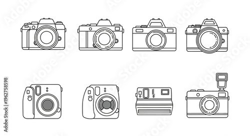 Cameras in a line illustration set.