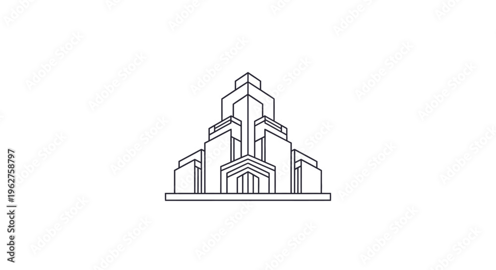 Fototapeta premium Art Deco Building Outline Vector Illustration