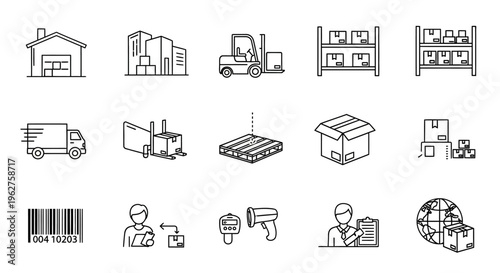 Industrial icons and warehouse symbols.