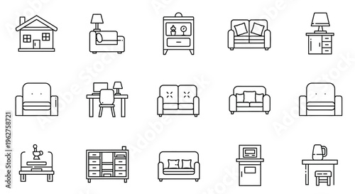 Various types of household furniture icons.