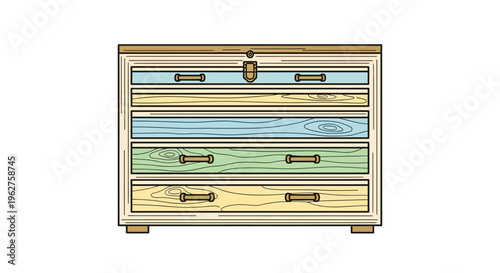 Vintage wooden dresser with drawers.