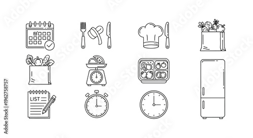 Kitchen Utensils and Appliances Icons.