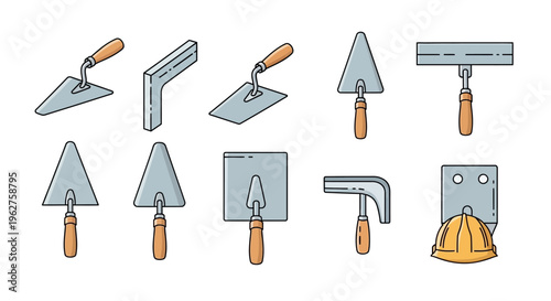 Trowels and construction tools set.