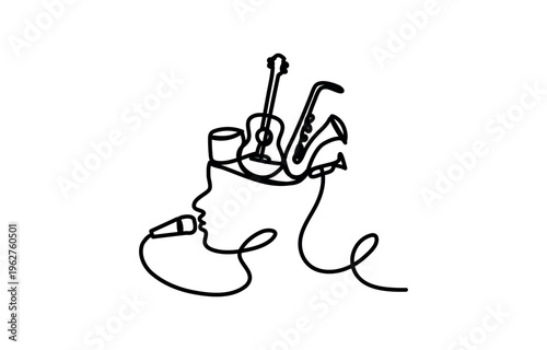 Continuous one line drawing Vector illustration of a man playing guitar on Music Day minimalism design