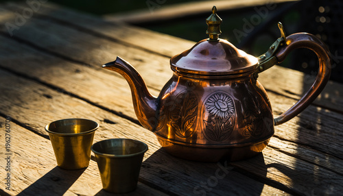 High-Resolution Photography of Traditional Indian Copper Teapot with Long Spout