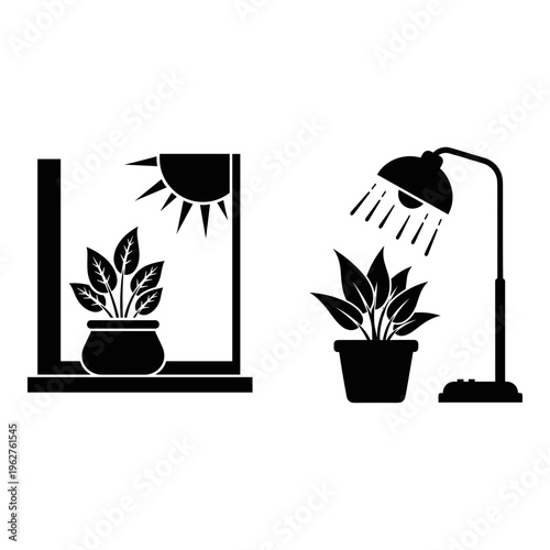 Plant icons, houseplant silhouettes, indoor gardening, plant care symbols