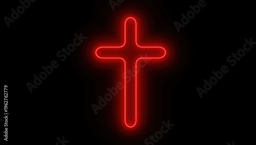 Isolated black background featuring a red neon cross